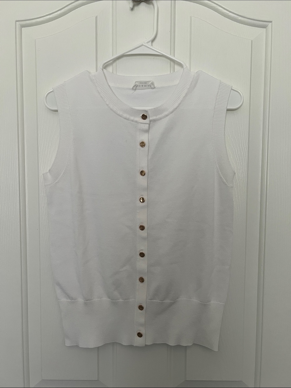 Sleeveless White Button-Front Knit Sweater Vest